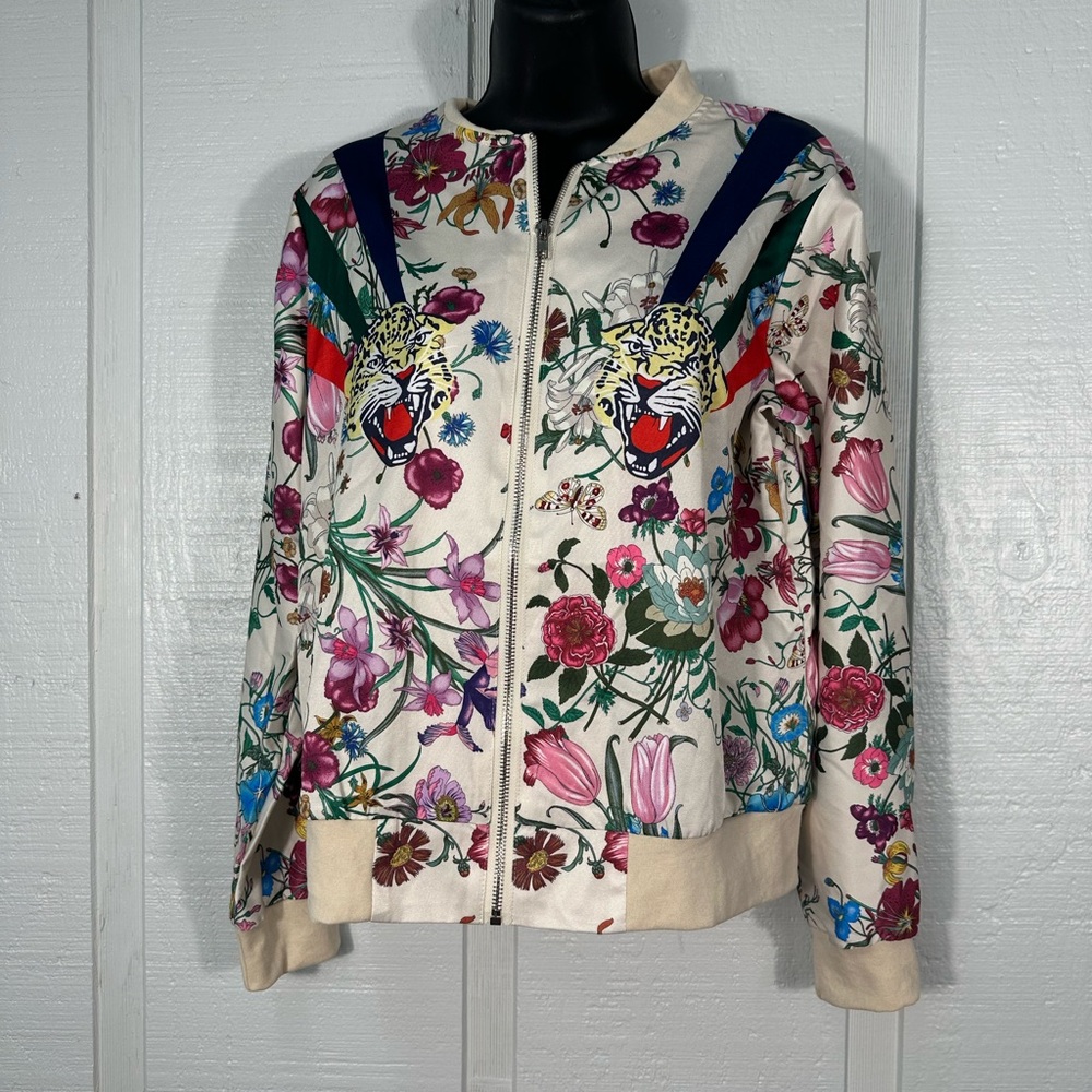 Man Bo Vintage Floral Full Zip Bomber Jacket No Size  See Measurements EUC - Picture 2 of 11